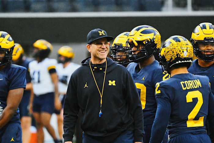 Jim Harbaugh at Michigan practice